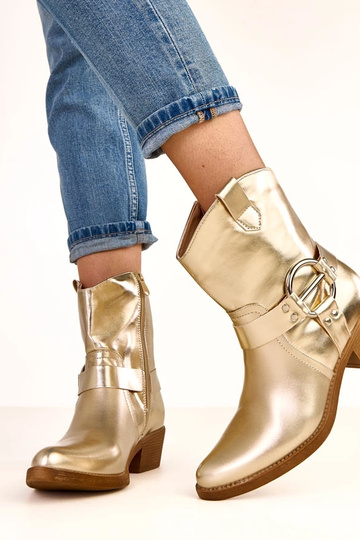Goldene Cowboystiefel mit Absatz und dekorativer Schnalle Cedisa 2