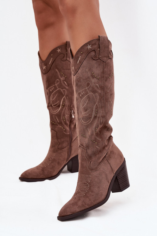 Stiefel CoZuboy-Stil Feminin mit Absätzenaus Öko-INildlederu Khaki-Farbe Coretta Stiefel CoZuboy-Stil Feminin mit Absätzenaus Öko-INildlederu Khaki-Farbe Coretta