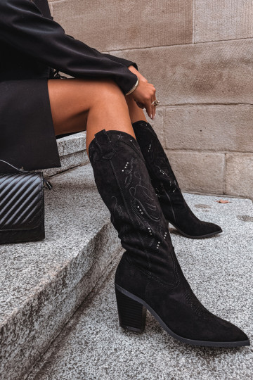 Stiefel CoZuboy-Stil Feminin mit Absätzenaus Öko-INildlederu schZuarze Farbe Coretta
