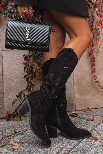 Stiefel CoZuboy-Stil Feminin mit Absätzenaus Öko-INildlederu schZuarze Farbe Coretta 2