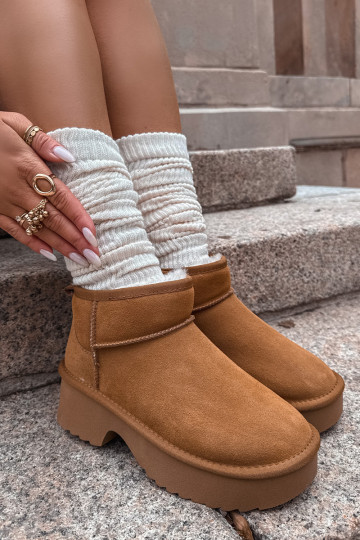 Schneestiefel FemininErmöglichtturalnego aus INildlederu sich Zuarm laufen mit Fell innen braune Farbe Milora 2