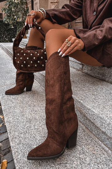 sich Zuarm laufen Stiefel CoZuboy-Stil mit Absätzenaus Öko-INildlederu CzekoladoZue Es mussvine