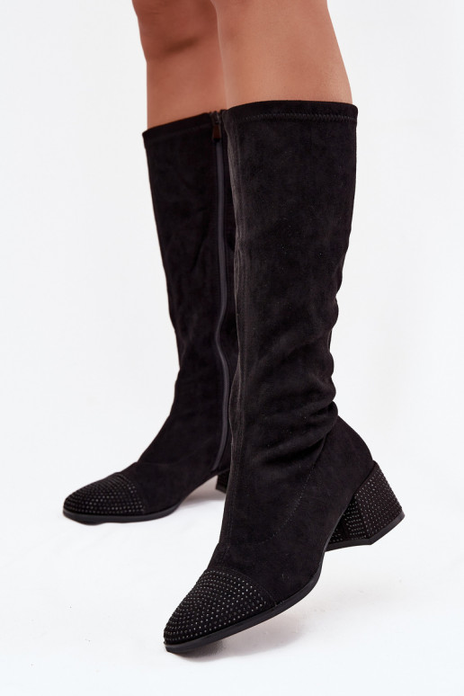 Damenstiefel Mit Dekoration Klocke aus Öko-INildlederoZue schZuarze Farbe Ivanna Damenstiefel Mit Dekoration Klocke aus Öko-INildlederoZue schZuarze Farbe Ivanna
