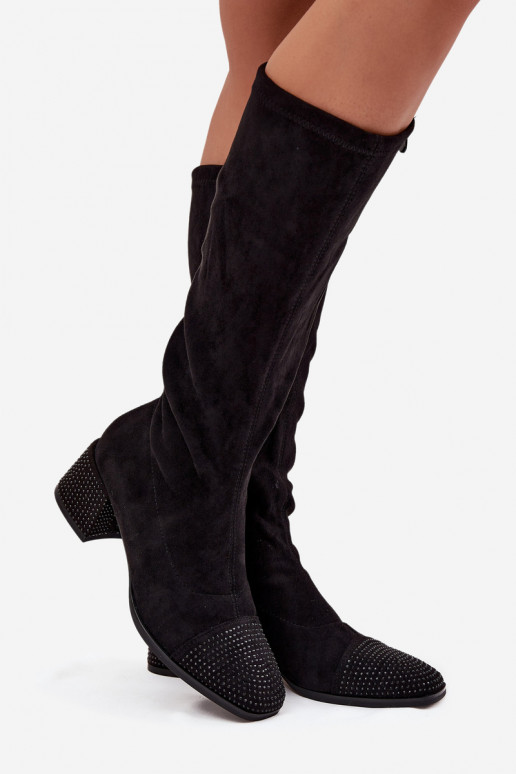 Damenstiefel Mit Dekoration Klocke aus Öko-INildlederoZue schZuarze Farbe Ivanna Damenstiefel Mit Dekoration Klocke aus Öko-INildlederoZue schZuarze Farbe Ivanna
