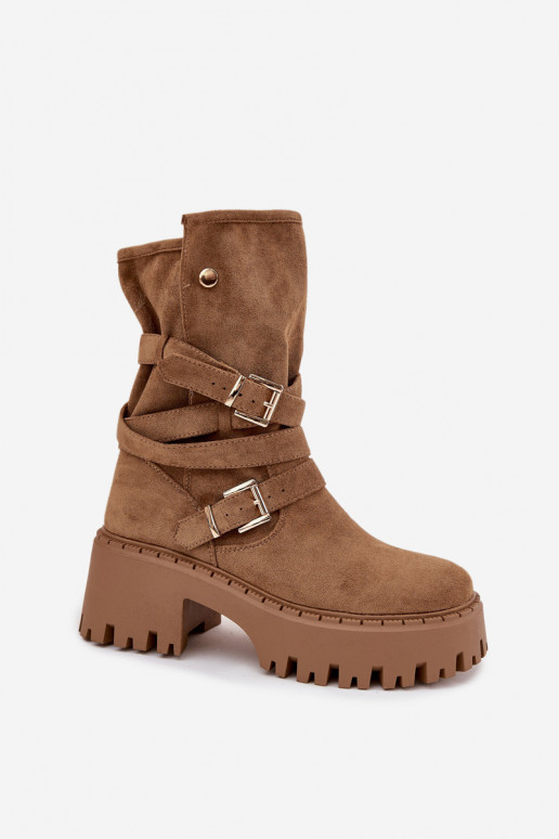 Damenstiefel Auf massiven Absätzen mit Schnallen I Streifenem Khaki-Farbe Nerelisa Damenstiefel Auf massiven Absätzen mit Schnallen I Streifenem Khaki-Farbe Nerelisa