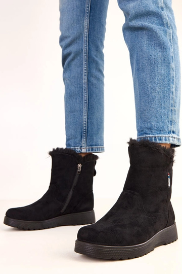 Schwarze warme Damenstiefel aus Kunstwildleder Breyra