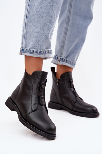 Warme Damen Stiefeletten aus Kunstleder D&A MK52-026 schwarz 2