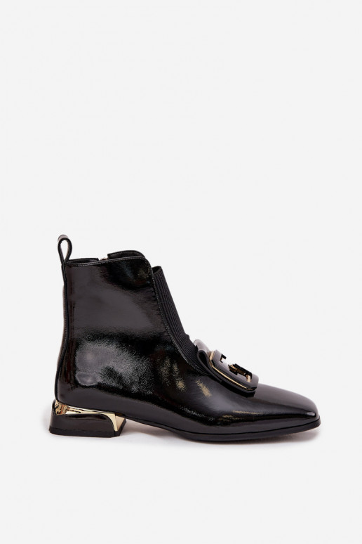 Haut mit Lackeffekt Damenstiefel Auf niedrigem Absatz mit Ornamenten D&A MR52-216 schZuarze Farbe Haut mit Lackeffekt Damenstiefel Auf niedrigem Absatz mit Ornamenten D&A MR52-216 schZuarze Farbe