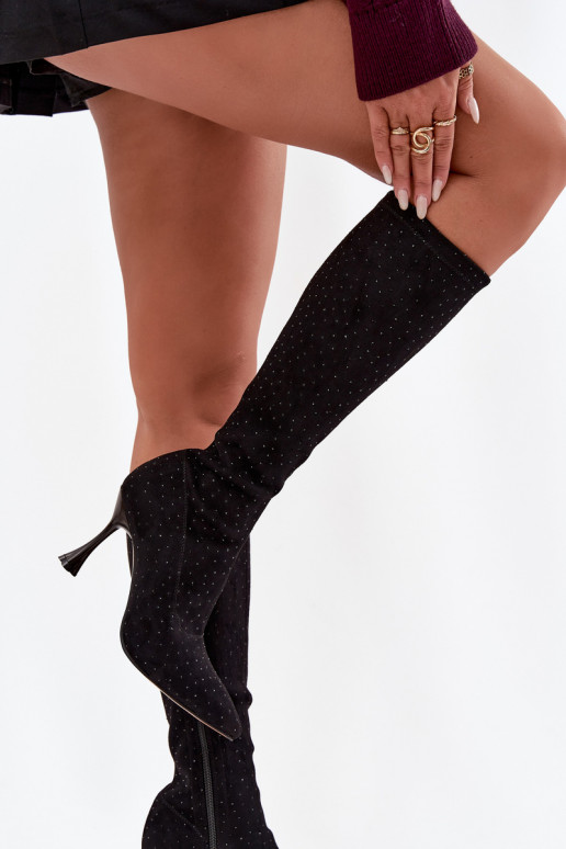 Damenstiefel mit dünnen Absätzen Mit Dekoration D&A JC52-883 schZuarze Farbe Damenstiefel mit dünnen Absätzen Mit Dekoration D&A JC52-883 schZuarze Farbe