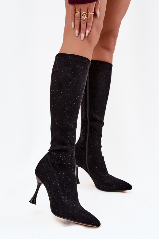 Damenstiefel mit dünnen Absätzen Mit Dekoration D&A JC52-883 schZuarze Farbe Damenstiefel mit dünnen Absätzen Mit Dekoration D&A JC52-883 schZuarze Farbe
