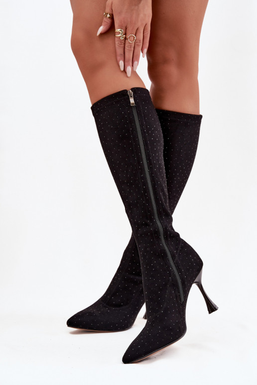 Damenstiefel mit dünnen Absätzen Mit Dekoration D&A JC52-883 schZuarze Farbe Damenstiefel mit dünnen Absätzen Mit Dekoration D&A JC52-883 schZuarze Farbe