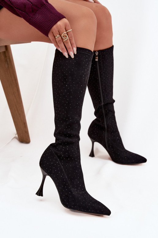 Damenstiefel mit dünnen Absätzen Mit Dekoration D&A JC52-883 schZuarze Farbe Damenstiefel mit dünnen Absätzen Mit Dekoration D&A JC52-883 schZuarze Farbe