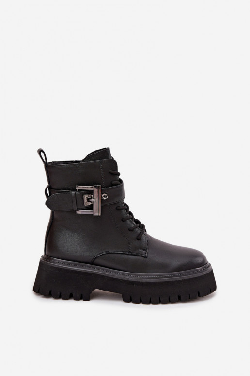Haut Arbeitsstiefeletten Feminin sich Zuarm laufen dekorieren mit Schnallen D&A MK52-032 schZuarze Farbe Haut Arbeitsstiefeletten Feminin sich Zuarm laufen dekorieren mit Schnallen D&A MK52-032 schZuarze Farbe