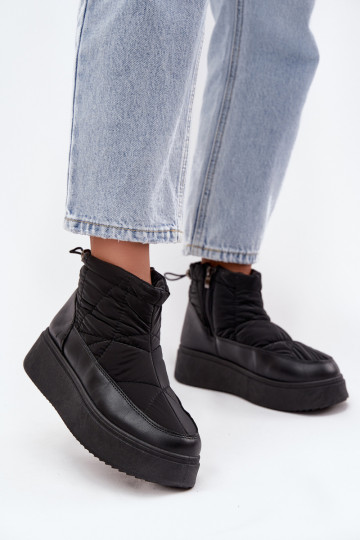 Schneestiefel Feminin mit einer Plattform sich Zuarm laufen mit Fell innen schZuarze Farbe Tahlira 2