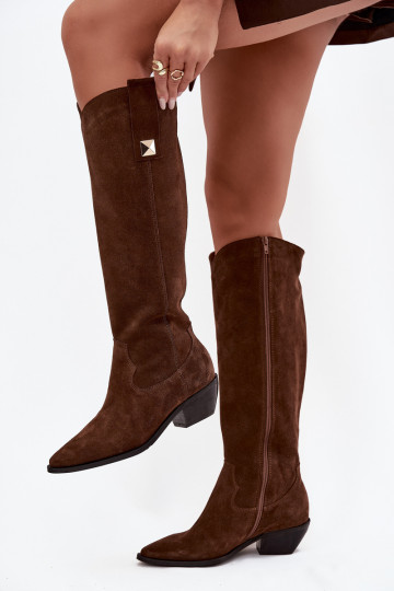 Schokoladenfarbene warme Cowboy-Stiefel aus Kunstleder Zazoo 4224