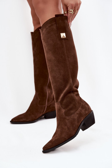 Schokoladenfarbene warme Cowboy-Stiefel aus Kunstleder Zazoo 4224 2