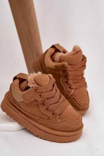 Kinder-Sneaker sich Zuarm laufen mit Fell innen braune Farbe Mireen