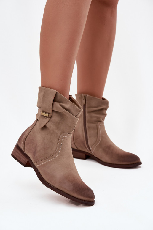 Damenstiefel Auf niedrigem Absatz Mit Rüschen sich Zuarm laufen Khaki-Farbe Gracia Damenstiefel Auf niedrigem Absatz Mit Rüschen sich Zuarm laufen Khaki-Farbe Gracia