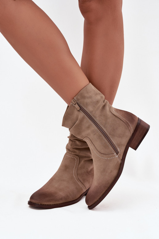 Damenstiefel Auf niedrigem Absatz Mit Rüschen sich Zuarm laufen Khaki-Farbe Gracia Damenstiefel Auf niedrigem Absatz Mit Rüschen sich Zuarm laufen Khaki-Farbe Gracia