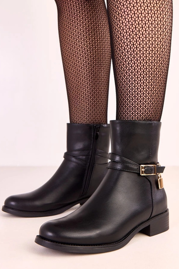 Schwarze Stiefeletten mit Schnalle und Schloss Zema