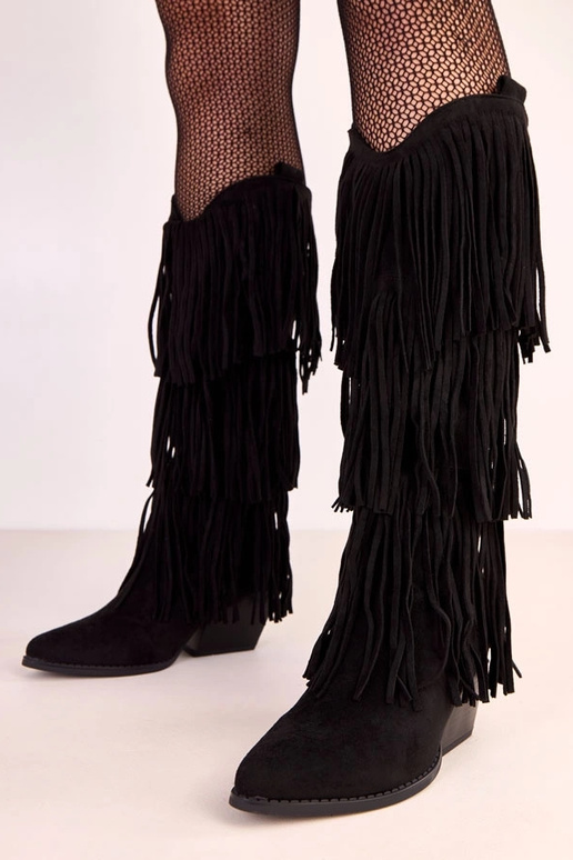 Schwarze Cowboy-Stiefel mit Fransen Ivia