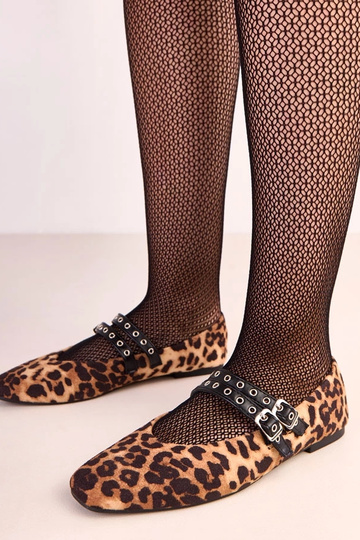 Leopardenmuster Ballerinas mit quadrater Spitze und Schnallen Alfira