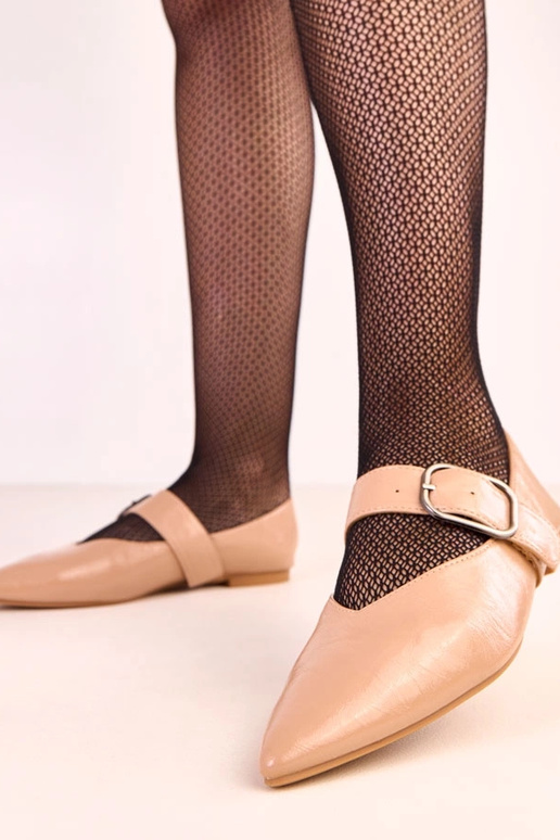 Sandfarbene Ballerinas mit Schnalle Lena