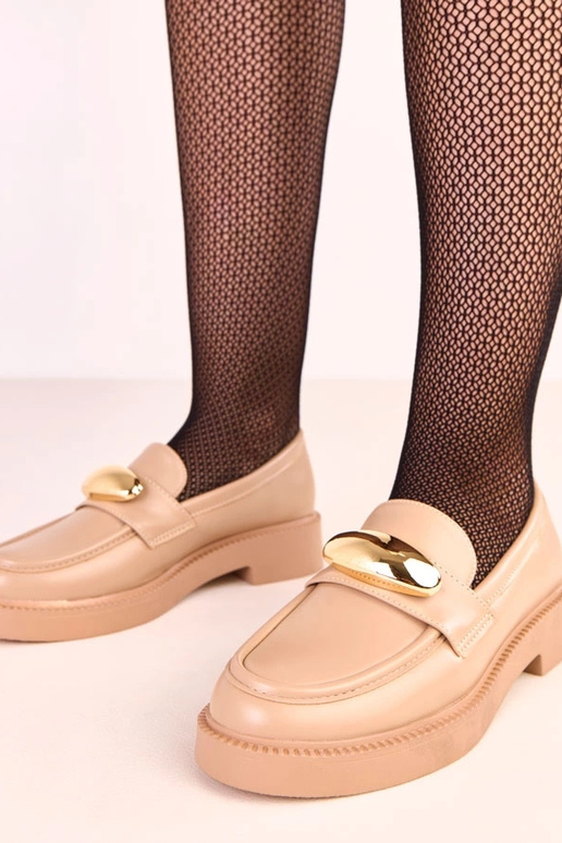 Beige Mokassins mit goldener...