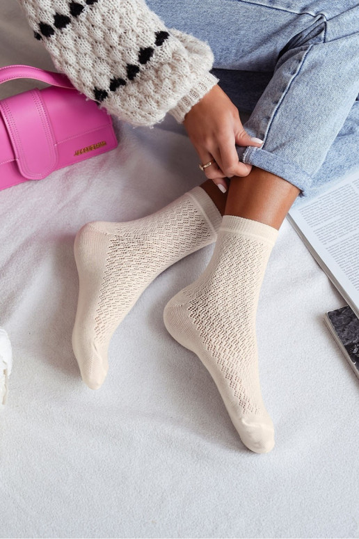 Socken Feminin mit durchbrochenen Elementen elfenbeinfarbe
