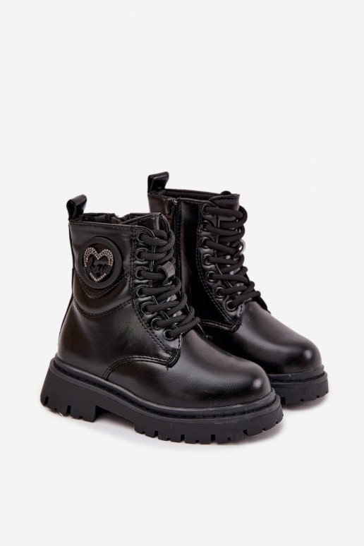 Stiefel Kindisch sich Zuarm laufen mit Fell innen mit Ornamenten LOVE schZuarze Farbe Rosaira