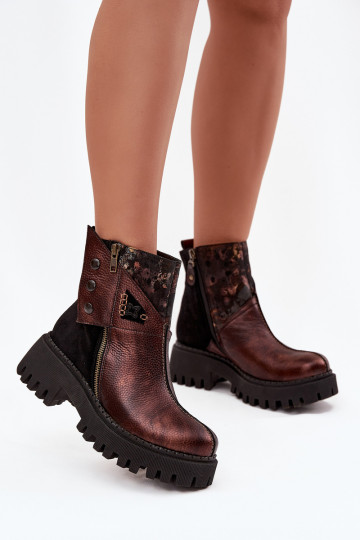 Wärmende Lederstiefel mit Plateau, flach, Tai turiciejka 06140-02 in Braun 2