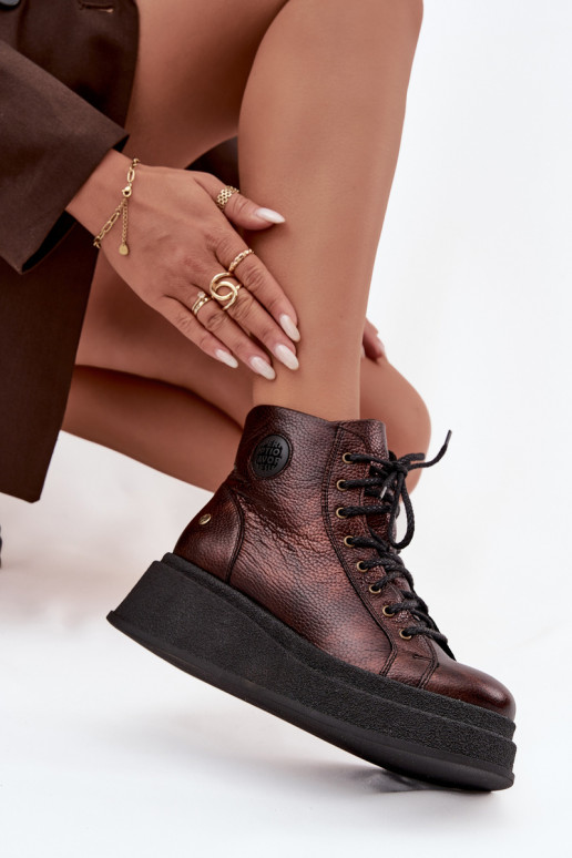 Haut Stiefel mit einer Plattform Es mussciejka 06309-32 metallische Farbe Brąz Haut Stiefel mit einer Plattform Es mussciejka 06309-32 metallische Farbe Brąz