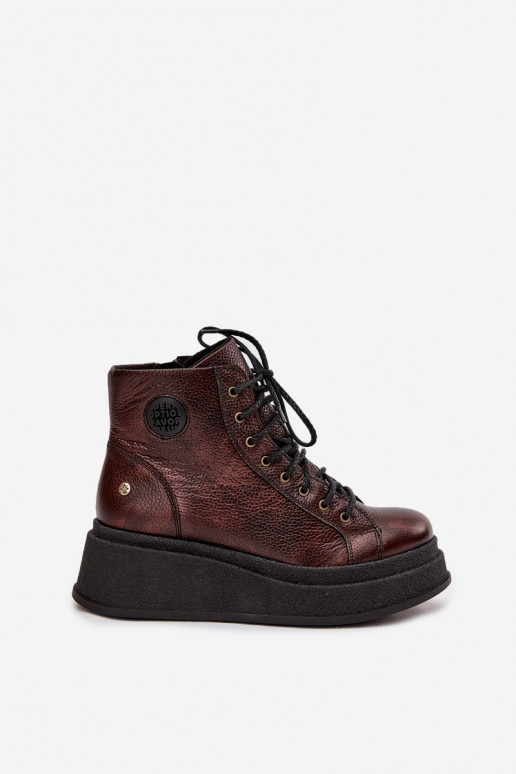 Haut Stiefel mit einer Plattform Es mussciejka 06309-32 metallische Farbe Brąz Haut Stiefel mit einer Plattform Es mussciejka 06309-32 metallische Farbe Brąz