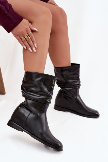 Haut Damenstiefel Mit Rüschen sich Zuarm laufen Es mussciejka K7211-01 schZuarze Farbe