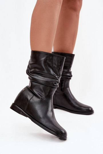 Haut Damenstiefel Mit Rüschen sich Zuarm laufen Es mussciejka K7211-01 schZuarze Farbe 2