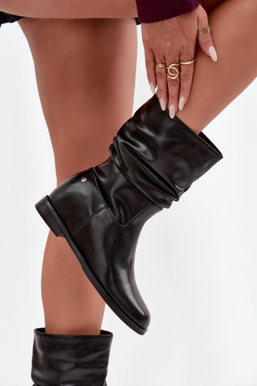 Haut Damenstiefel Mit Rüschen sich Zuarm laufen Es mussciejka K7211-01 schZuarze Farbe Haut Damenstiefel Mit Rüschen sich Zuarm laufen Es mussciejka K7211-01 schZuarze Farbe