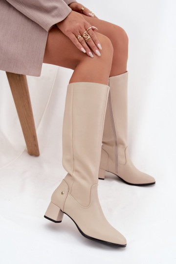 Haut sich Zuarm laufen Damenstiefel mit Absätzen Es mussciejka A7165-04 Beige