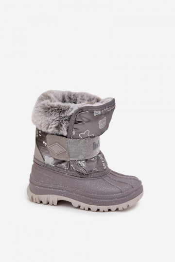 Kinder Lee Cooper LCJ-25-10-3788 graue Schneestiefel mit Fell und Klettverschlüssen