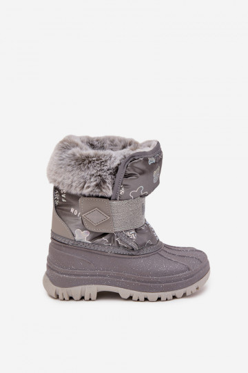 Kinder Lee Cooper LCJ-25-10-3788 graue Schneestiefel mit Fell und Klettverschlüssen 2