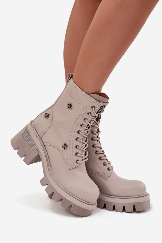 Haut Arbeitsstiefeletten Feminin KlockePrzypinkami Artiker 57C0181 Beige