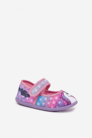 Ballerinas Hausschuhe Dla DzieZuczynek mit Klebeverschlüssen UNICORN pinke Farbe Silviera