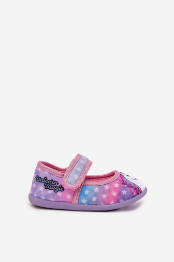 Ballerinas Hausschuhe Dla DzieZuczynek mit Klebeverschlüssen UNICORN pinke Farbe Silviera 2