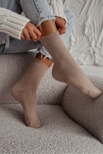 Socken Feminin Frotte IN Prążek Beige