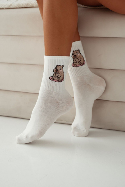 Socken Feminin BaZuełniane Siedząca Kapibara elfenbeinfarbe Socken Feminin BaZuełniane Siedząca Kapibara elfenbeinfarbe