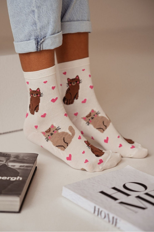 Socken Feminin Katzen I mit Herzen elfenbeinfarbe Socken Feminin Katzen I mit Herzen elfenbeinfarbe