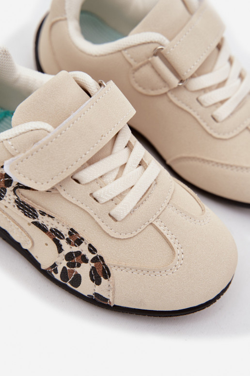 Schuhe Kinder-Sneakermit Klebeverschlussem Beige und Schriften Perrin