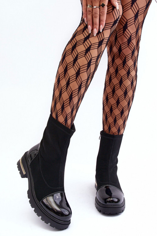 Haut Klassisches Stilvollll Stiefel mit breiten Absätzen schZuarze Farbe Shendete