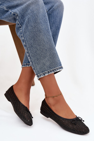 Ballerinas Mit Zopf I Kokardką schZuarze Farbe Belirra