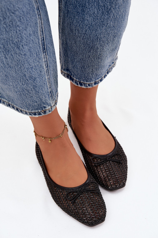 Ballerinas Mit Zopf I Kokardką schZuarze Farbe Belirra