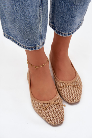 Ballerinas Mit Zopf I Kokardką braune Farbe Belirra